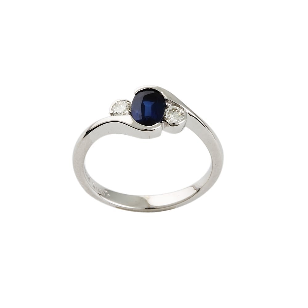 9ct Gold Blue Sapphire and Diamond Three Stone Ring
