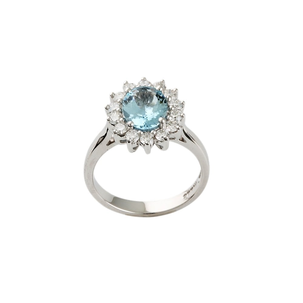 9ct White Gold Aquamarine and Diamond Cluster Ring