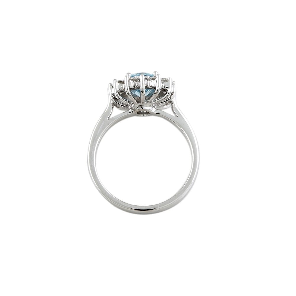 9ct White Gold Aquamarine and Diamond Cluster Ring