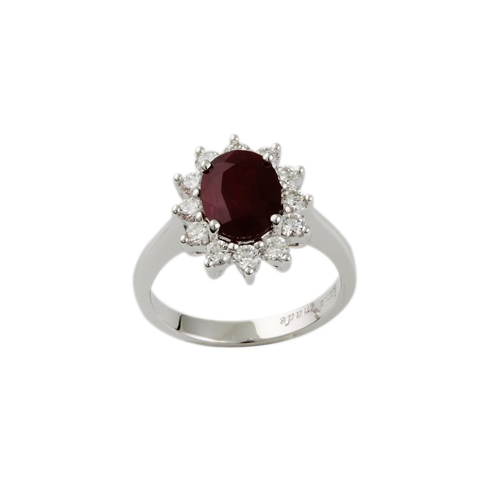 9ct White Gold Ruby 1.90ct and Diamond Cluster Ring 0.65ct