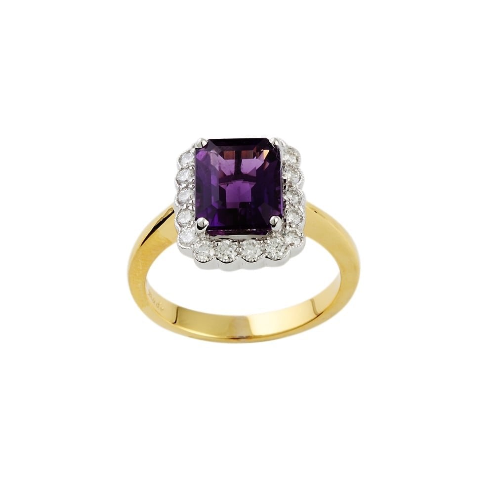 9ct Yellow and White Gold Amethyst 4.38ct and Diamond 0.62ct Cluster Ring