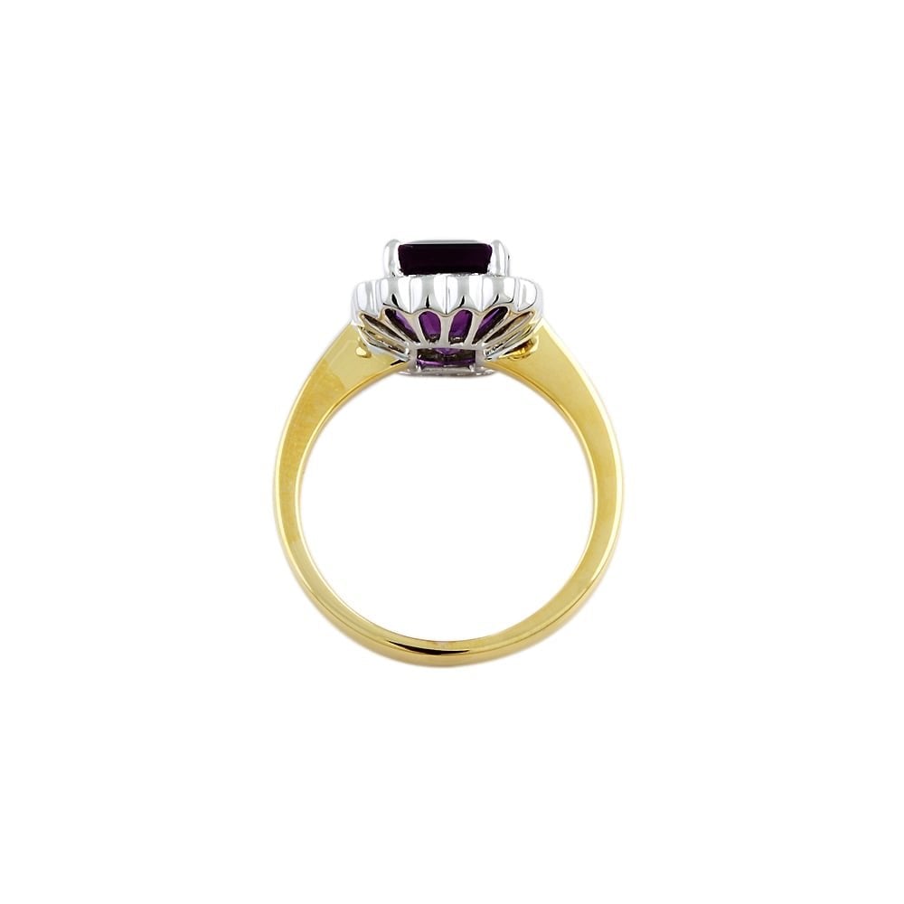 9ct Yellow and White Gold Amethyst 4.38ct and Diamond 0.62ct Cluster Ring