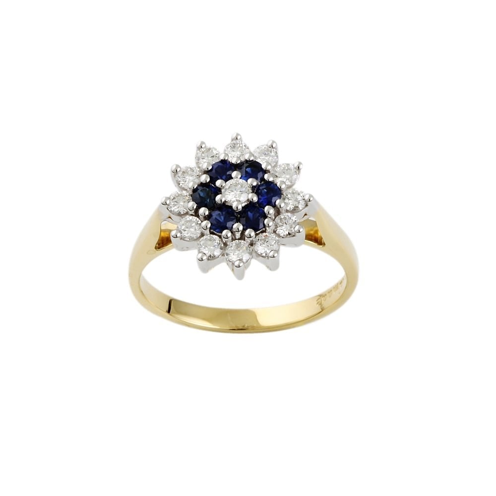 9ct gold Blue Sapphire and Diamond Cluster Ring
