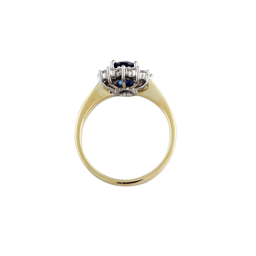 9ct Yellow and White Gold Diamond  0.63ct and Sapphire 1.76ct Cluster Ring