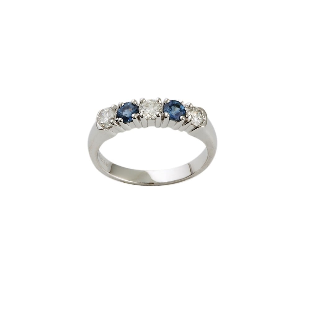 9ct gold Blue Sapphire and Diamond Five Stone Ring