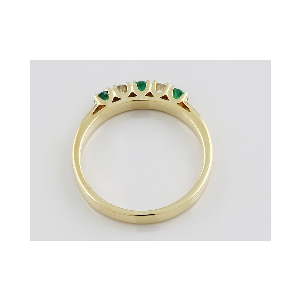 9ct Gold Emerald and Diamond Five Stone Ring