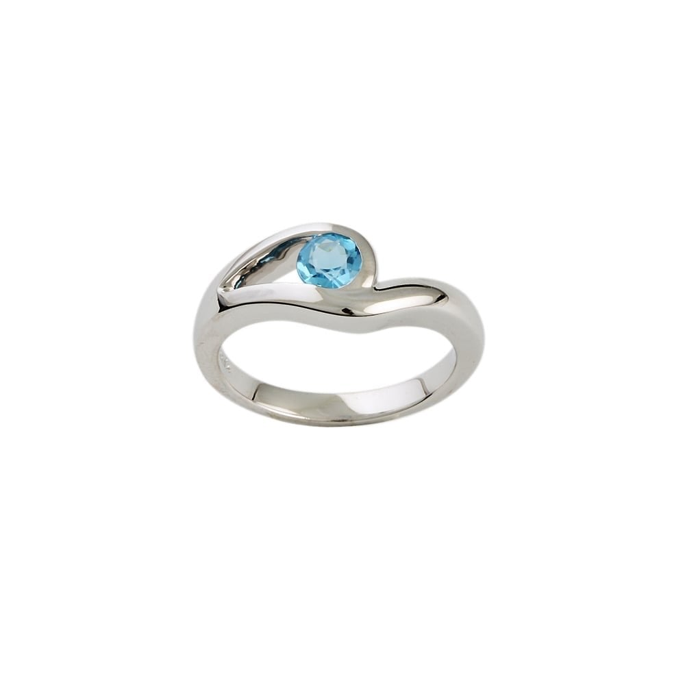 9ct White Gold Blue Topaz Single Stone Ring