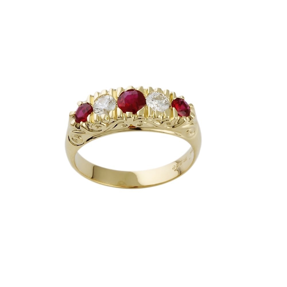 9ct Yellow Gold Ruby and Diamond Five Stone Ring