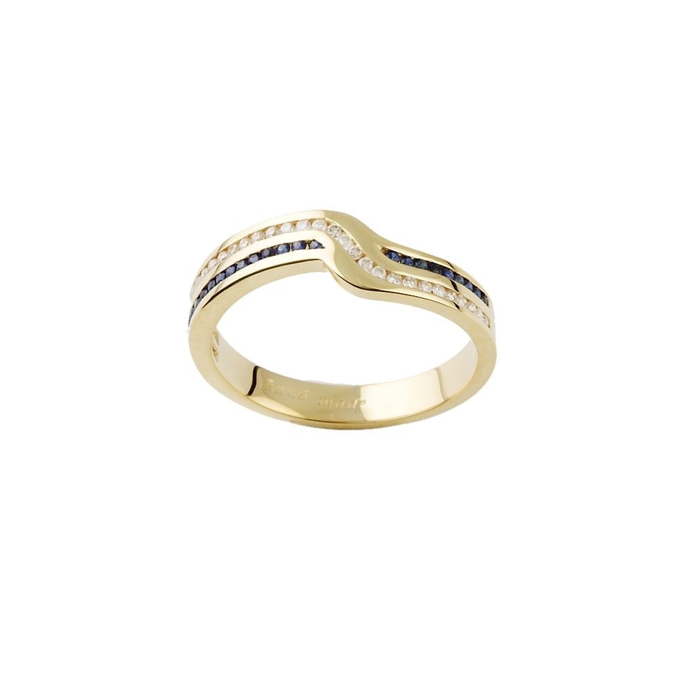 9ct Yellow Gold Diamond and Blue Sapphire Ring