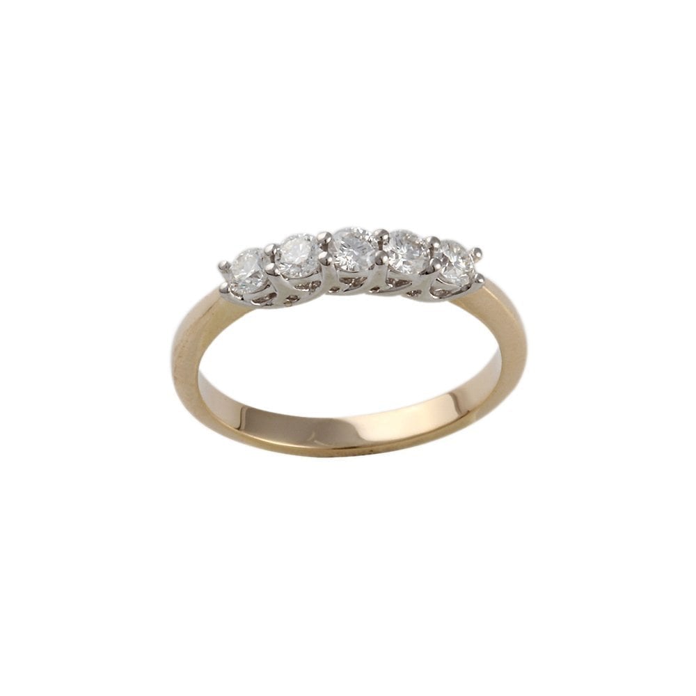 Yellow and White Gold 0.45ct Round Brilliant Diamond Five Stone Half Eternity Ring