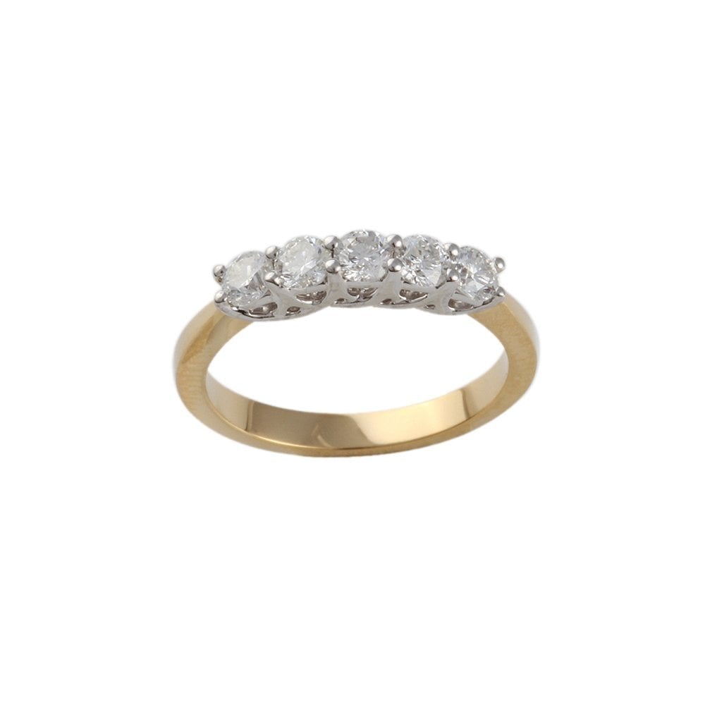 Yellow and White Gold 0.50ct Round Brilliant Diamond Five Stone Half Eternity Ring