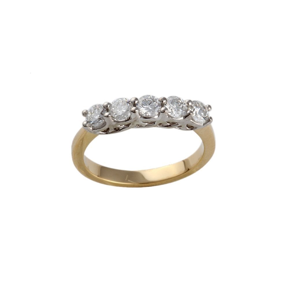 Yellow and White Gold 0.75ct Round Brilliant Diamond Five Stone Half Eternity Ring