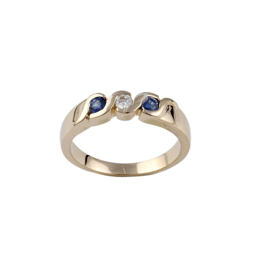 Yellow Gold 0.33ct Round Brilliant Diamond and Blue Sapphire Three Stone Ring