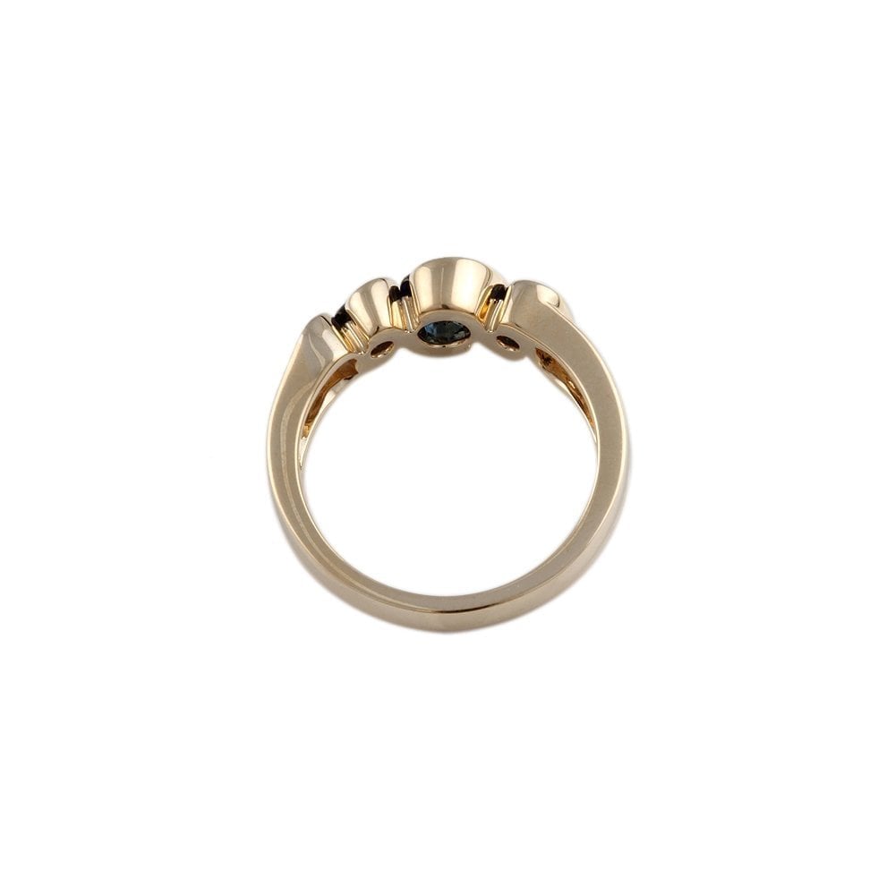 Yellow Gold 1.00ct Round Blue Sapphire Three Stone Ring