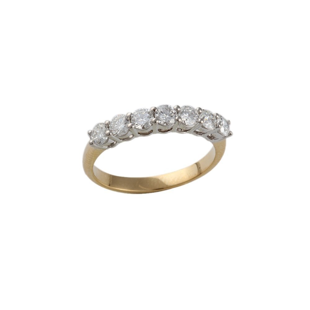 Yellow and White Gold 1.00ct Round Brilliant Diamond Seven Stone Half Eternity Ring