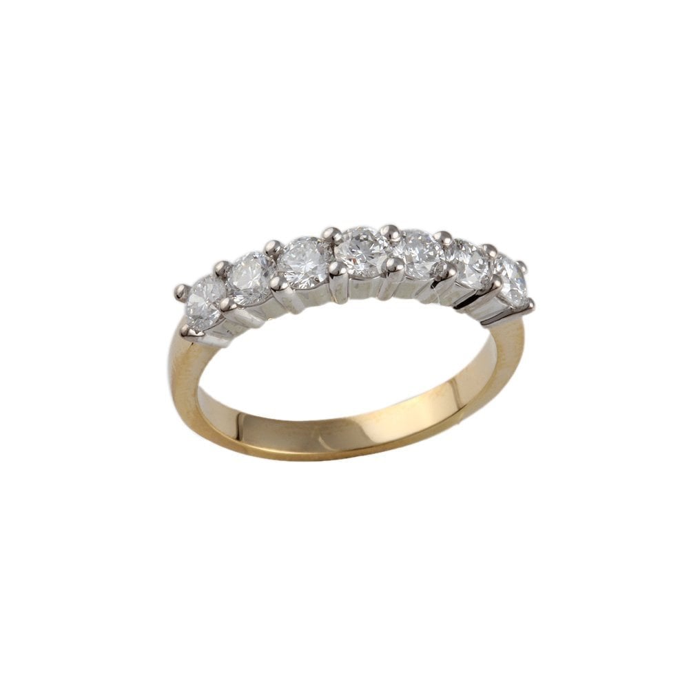 Yellow and White Gold 0.90ct Round Brilliant Diamond Seven Stone Half Eternity Ring