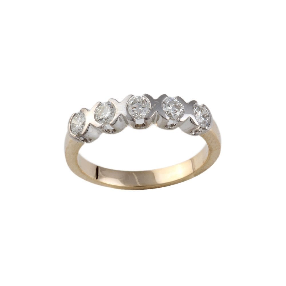 Yellow and White Gold 0.70ct Round Brilliant Diamond Five Stone Half Eternity Ring