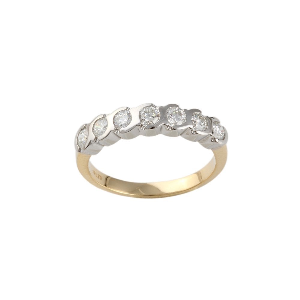Yellow and White Gold 0.70ct Round Brilliant Diamond Seven Stone Half Eternity Ring