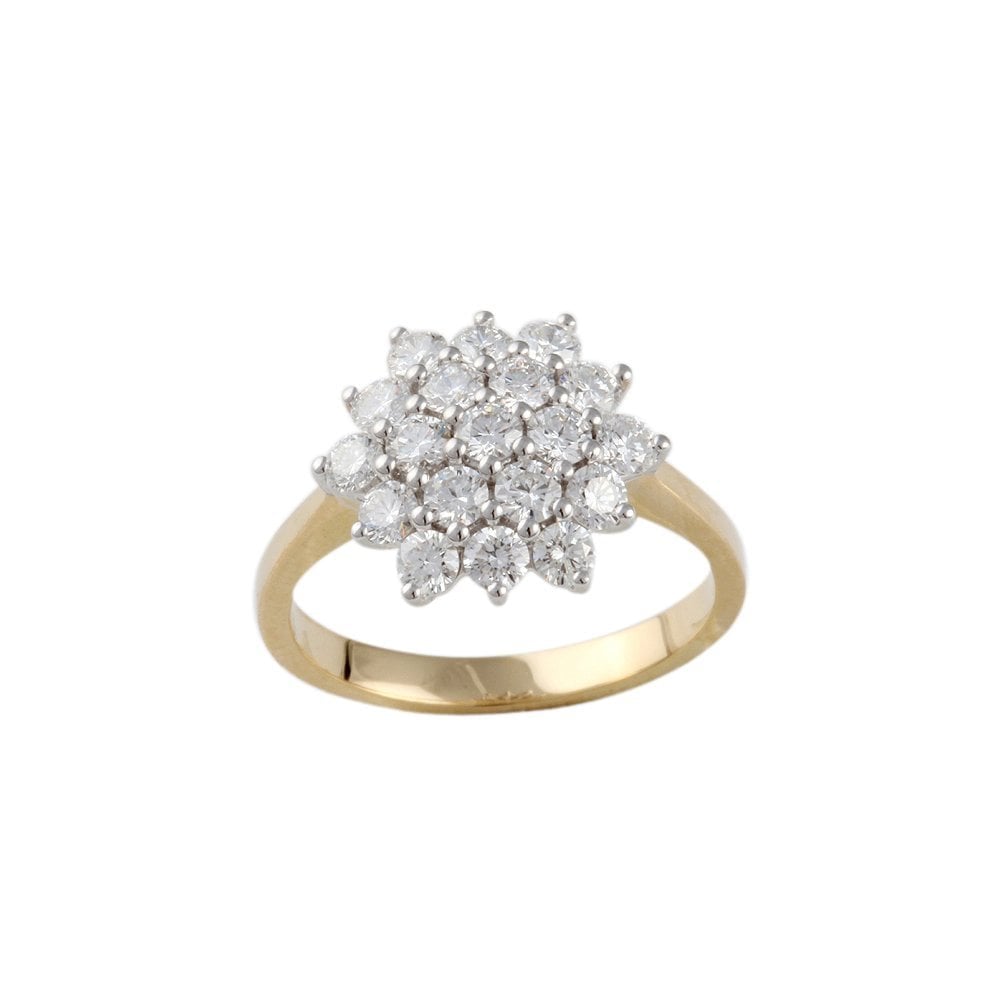 Yellow and White Gold 1.25ct Round Brilliant Diamond Cluster Ring