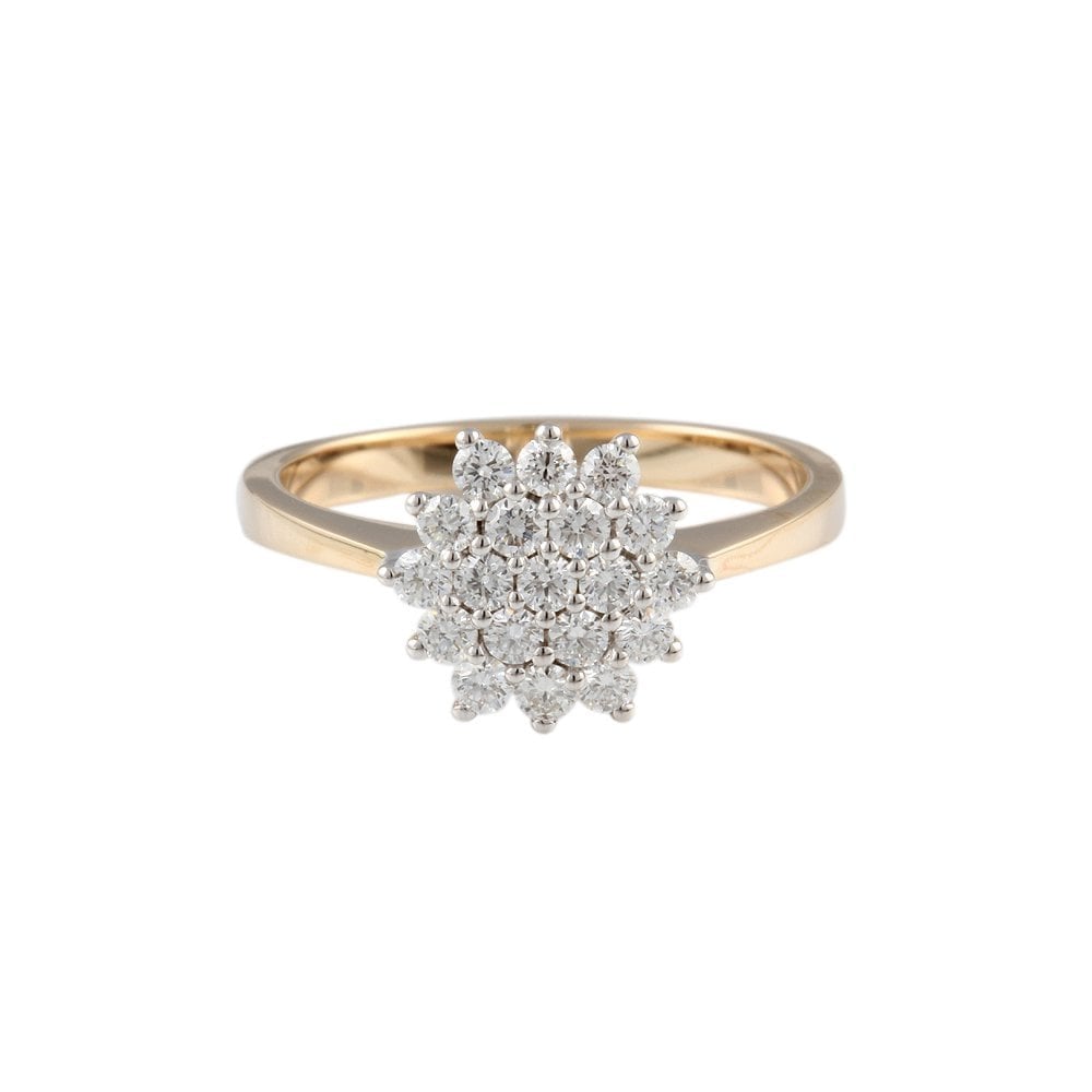 Yellow and White Gold 0.50ct Round Brilliant Diamond Cluster Ring