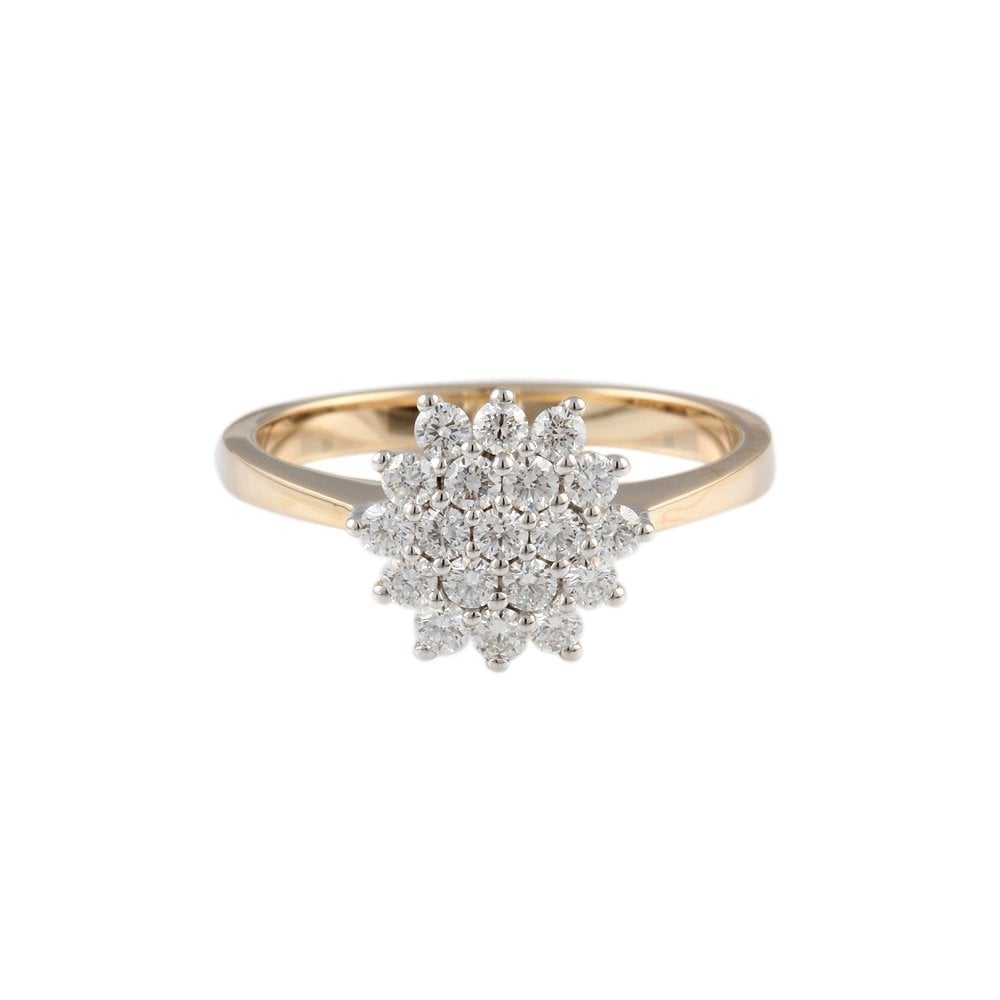 Yellow and White Gold 0.80ct Round Brilliant Diamond Cluster Ring