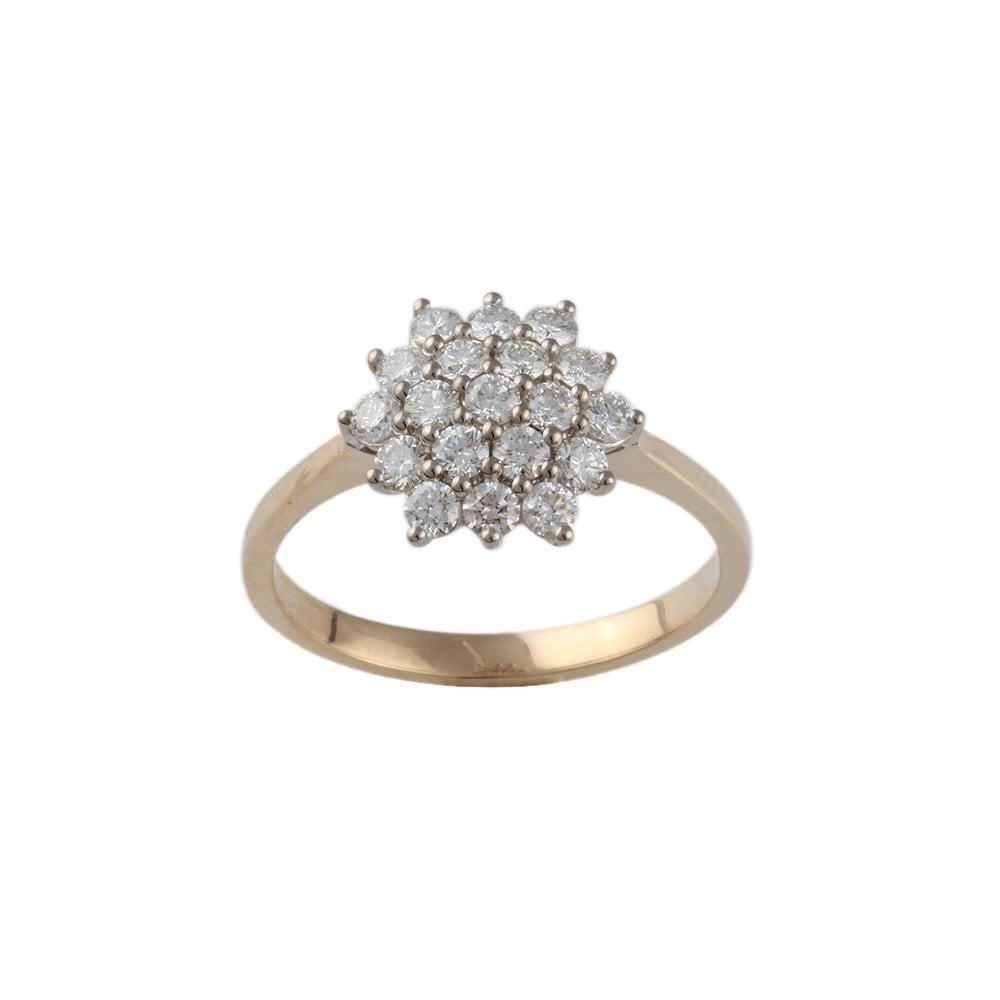 Yellow and White Gold 1.00ct Round Brilliant Diamond Cluster Ring