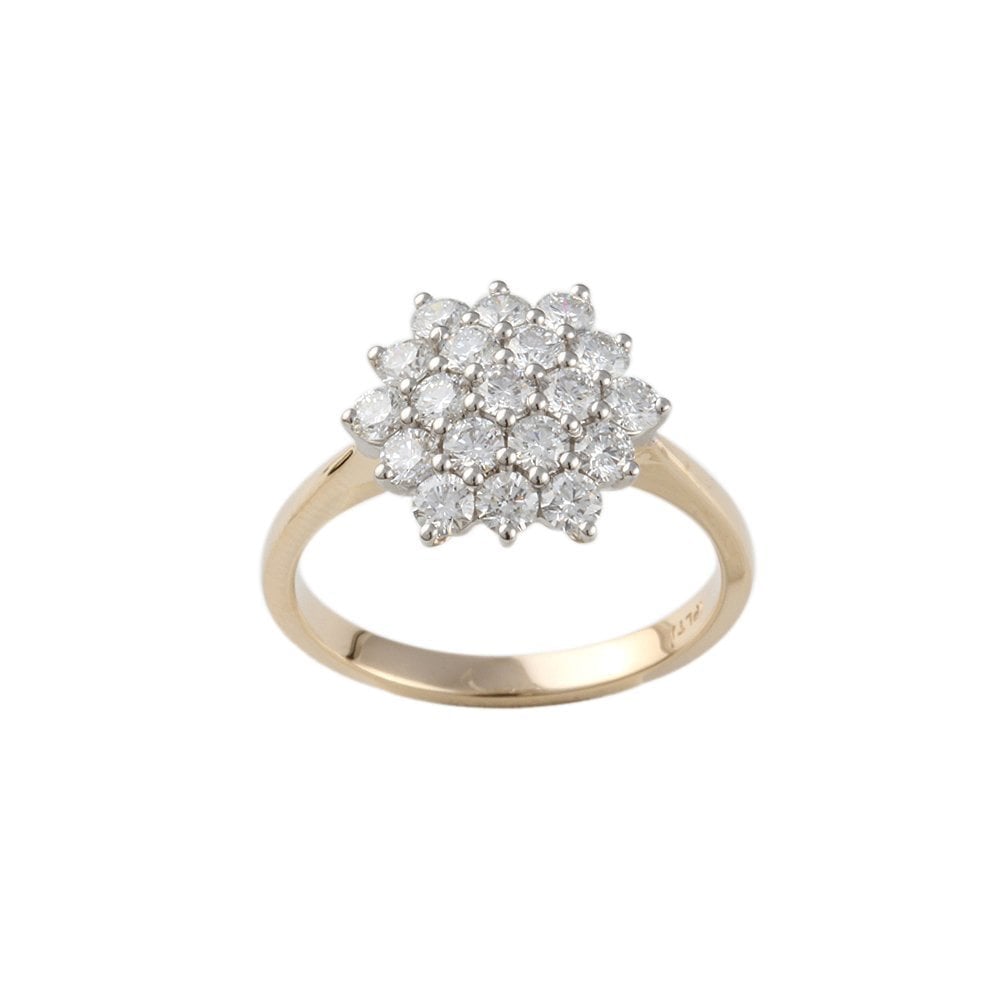 Yellow and White Gold 1.15ct Round Brilliant Diamond Cluster Ring