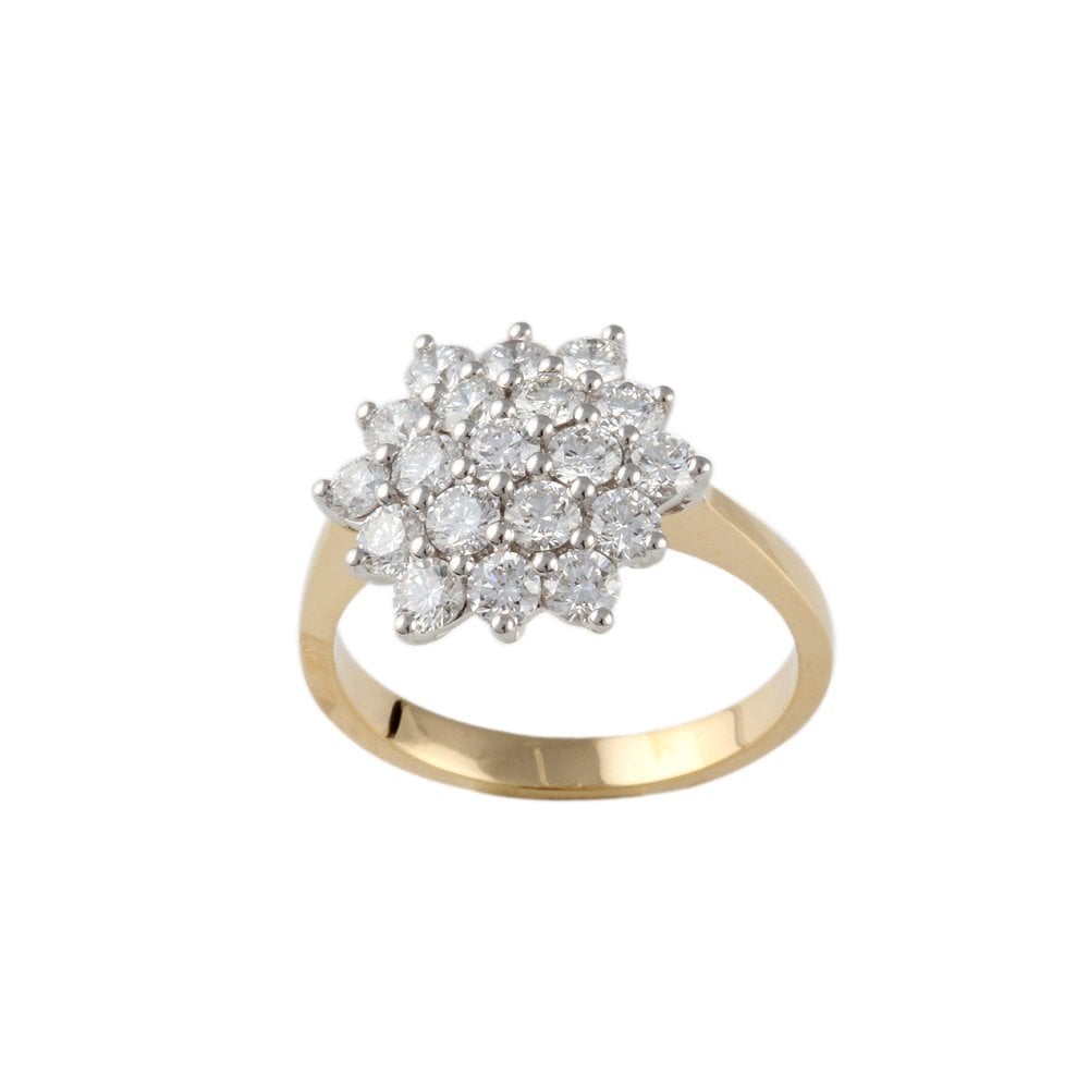 Yellow and White Gold 1.50ct Round Brilliant Diamond Cluster Ring