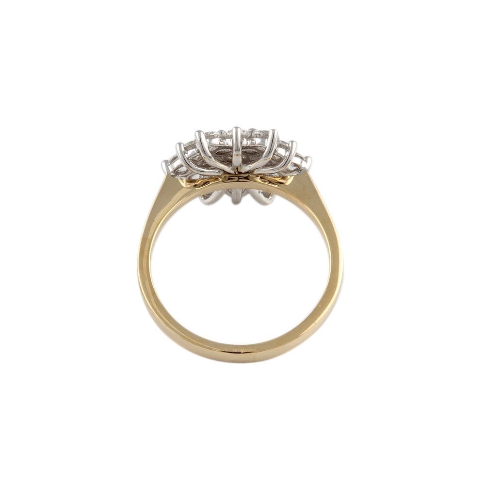 Yellow and White Gold 1.50ct Round Brilliant Diamond Cluster Ring