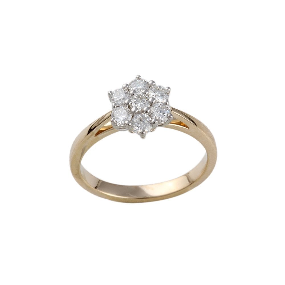 Yellow and White Gold 0.55ct Seven Stone Round Brilliant Diamond Cluster Ring
