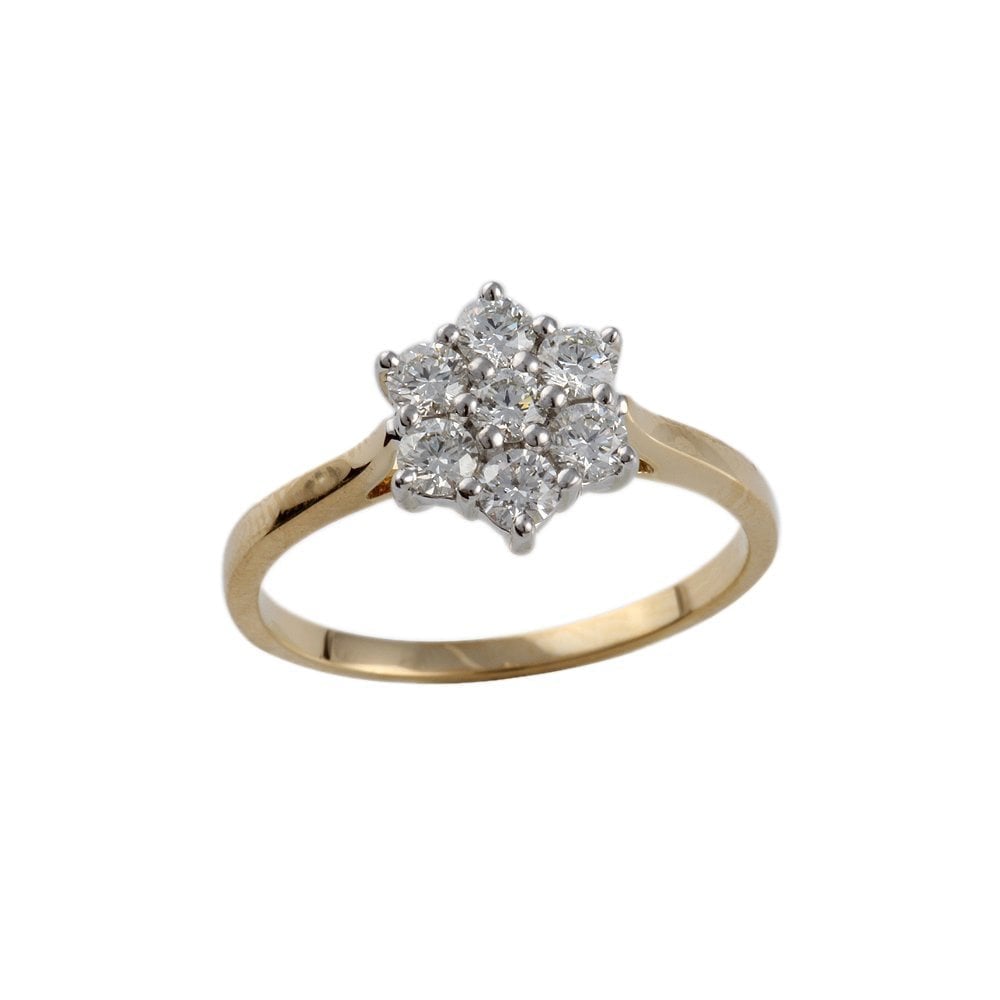 Yellow and White Gold 0.70ct Round Brilliant Diamond Cluster Ring