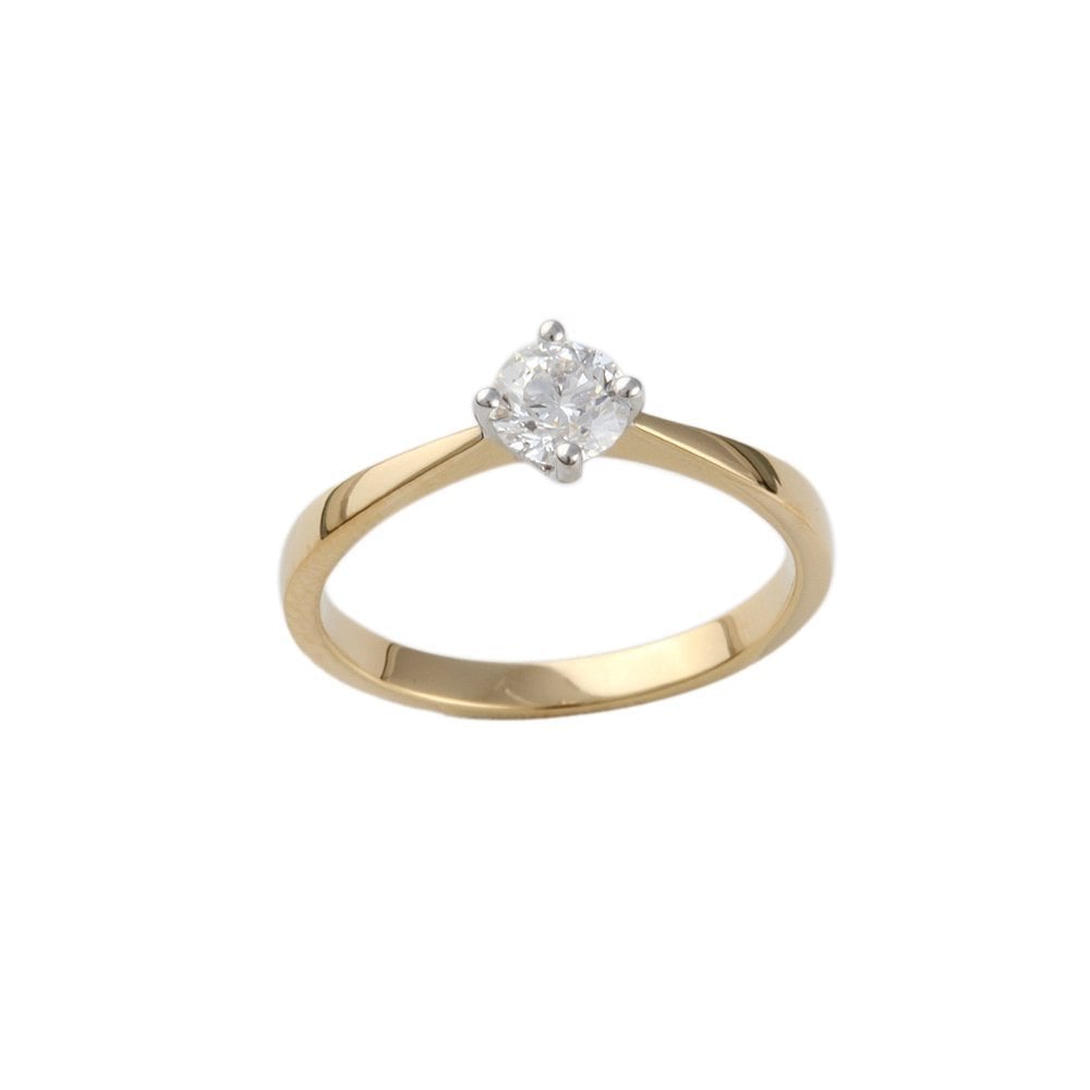 Yellow and White Gold 0.45ct Round Brilliant Diamond Solitaire Ring