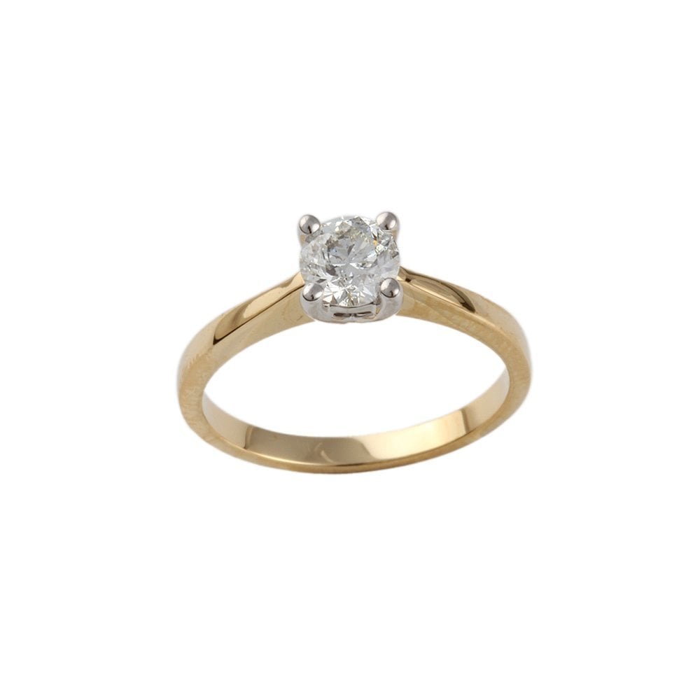 Yellow and White Gold 0.55ct Round Brilliant Diamond Solitaire Ring