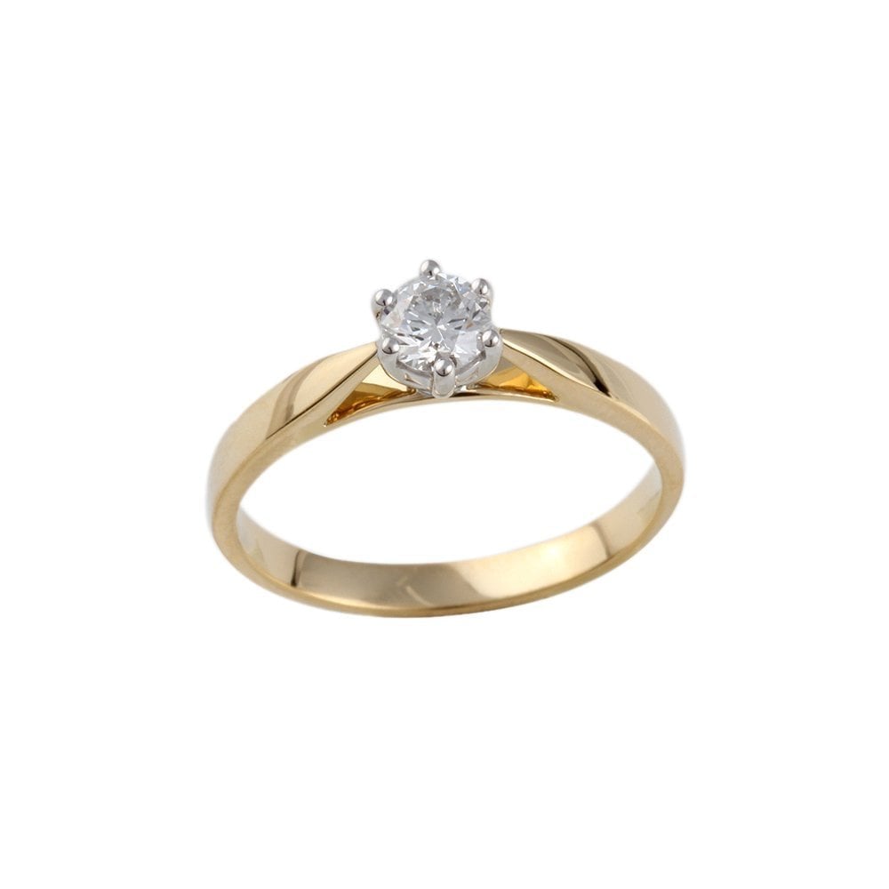Yellow and White Gold 0.35ct Round Diamond Solitaire Ring