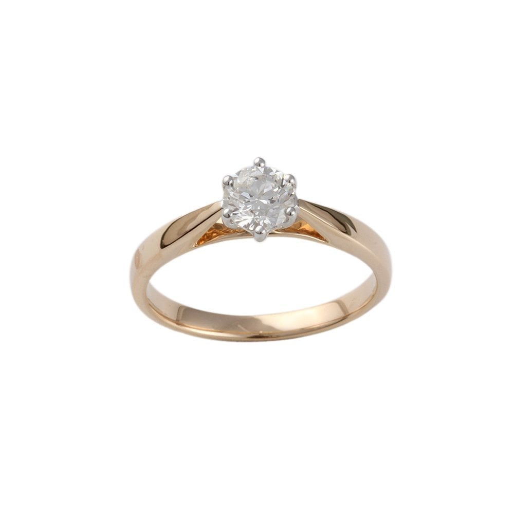 Yellow and White Gold 0.50ct Round Diamond Solitaire Ring