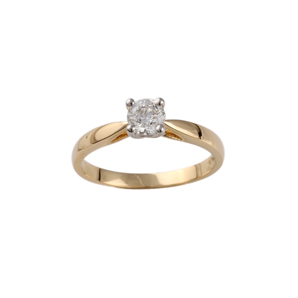 Yellow and White Gold 0.50ct Round Diamond Solitaire Ring