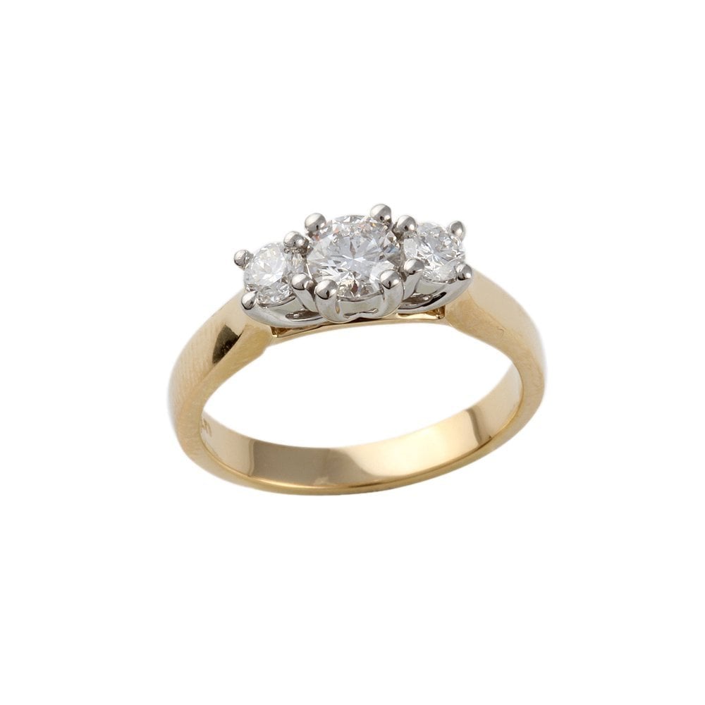 Yellow and White Gold 0.59ct Round Diamond Three Stone Ring