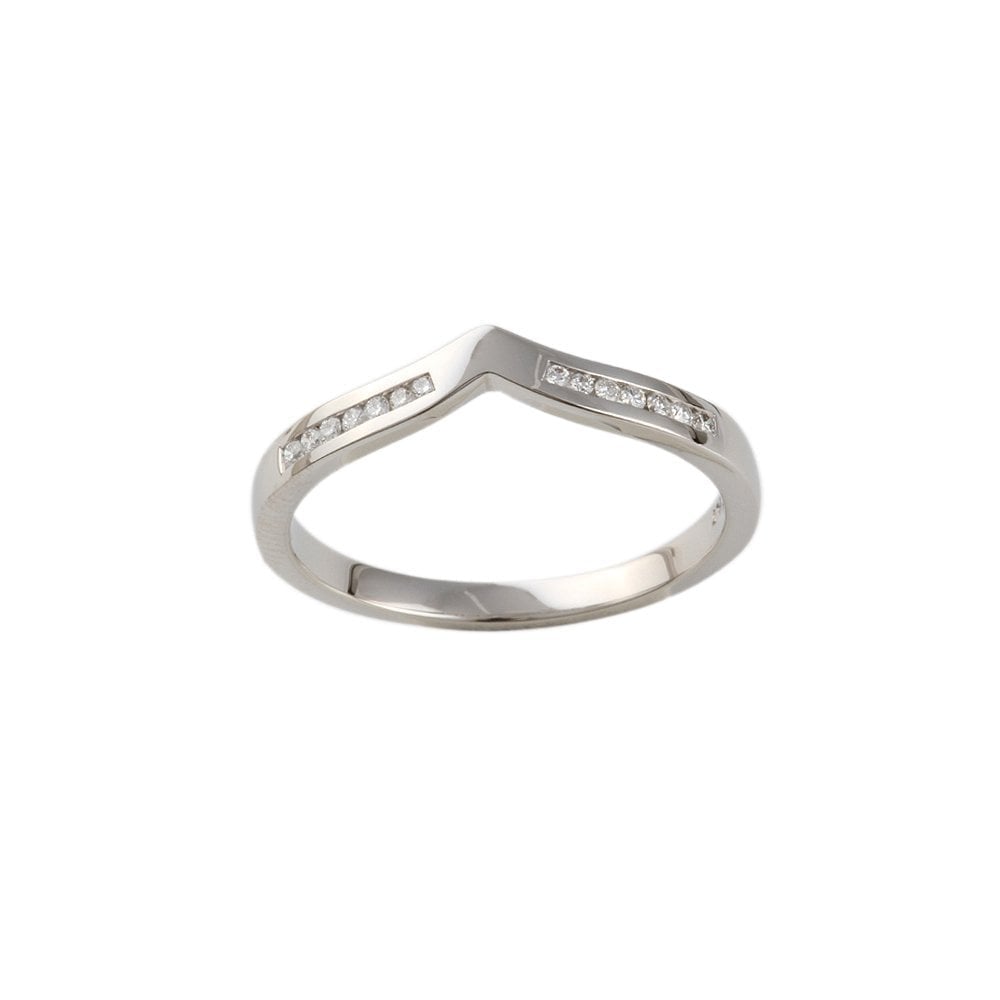 White Gold 0.10ct Round Diamond Studded Shaped Band