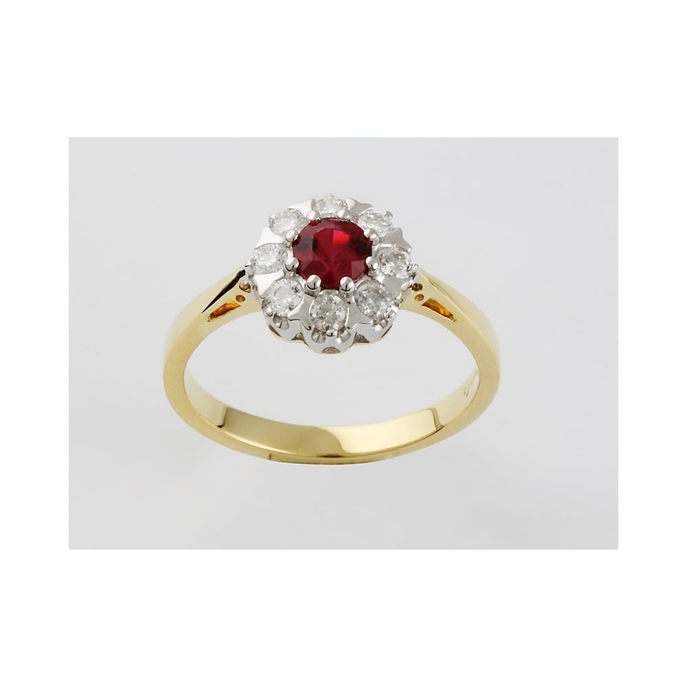 9ct Yellow and White Ruby 0.53ct and Diamond 0.40ct Cluster Ring