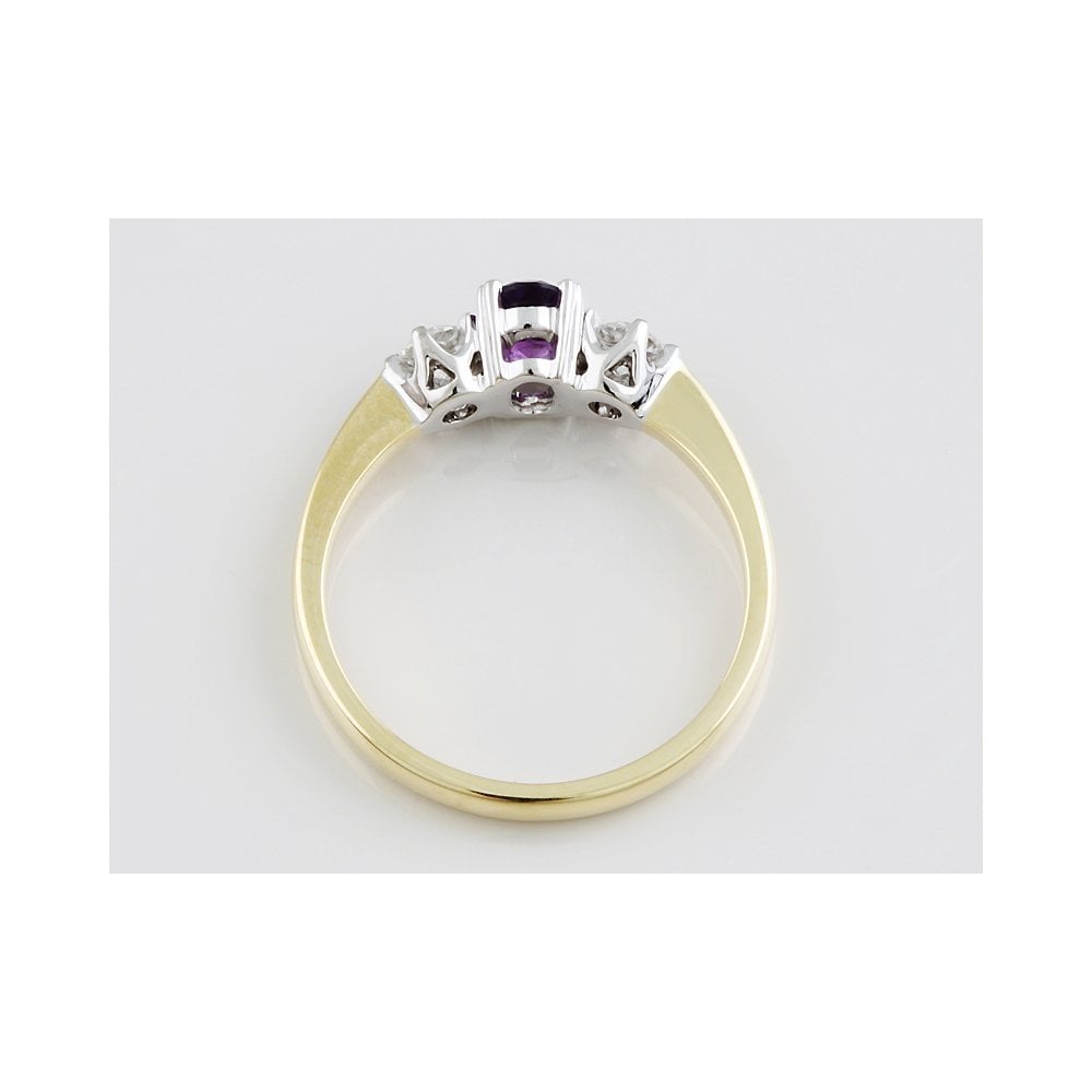 9ct Yellow and White Gold Amethyst 0.35ct and Diamond 0.32ct Three Stone Ring