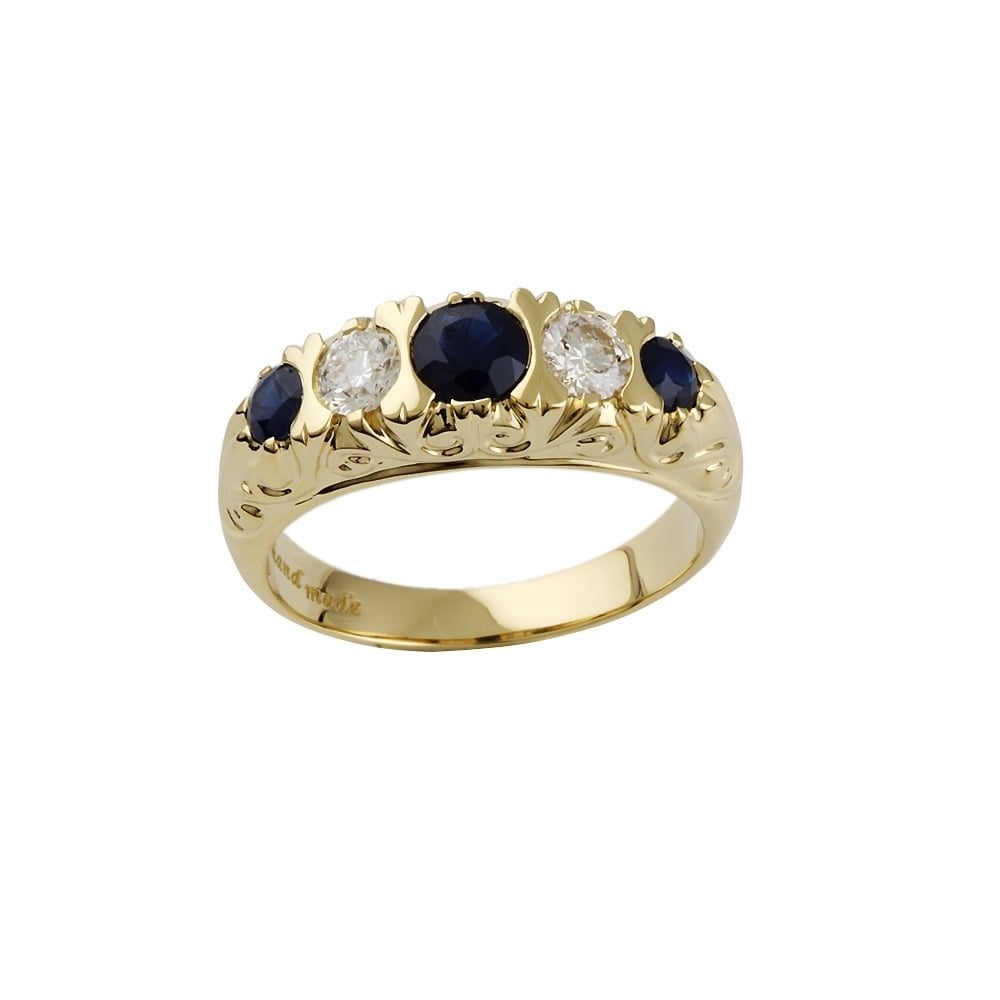 9ct Yellow Gold Blue Sapphire and Diamond Dress Ring