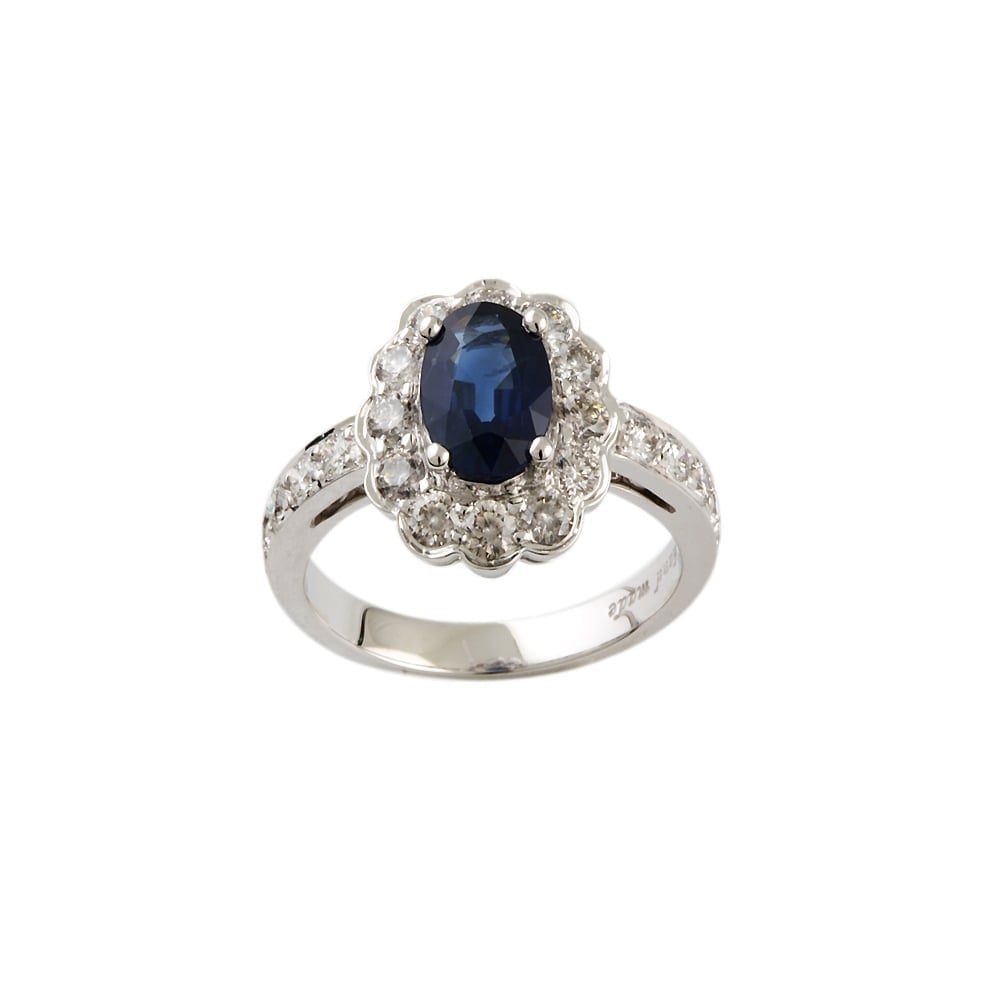 9ct White Gold Blue Sapphire and Diamond Cluster Ring