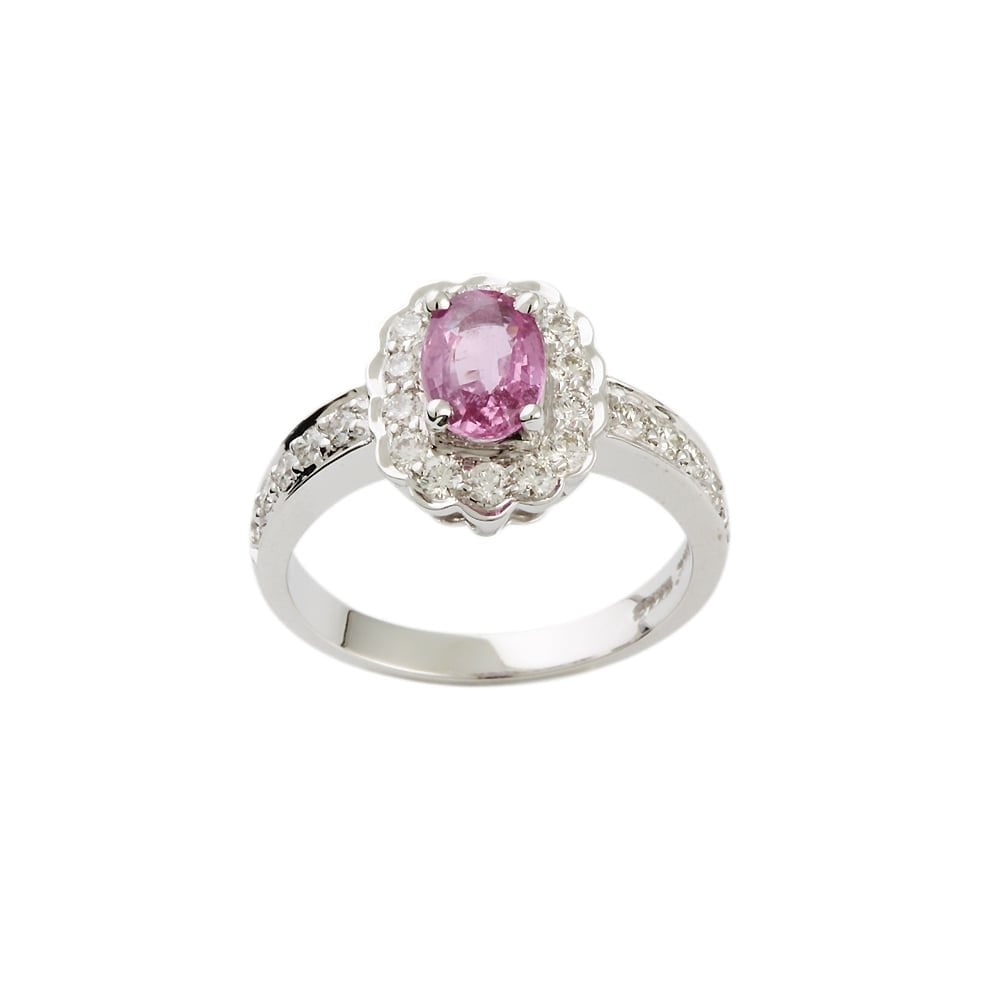 9ct White Gold Pink Sapphire 0.98ct and Diamond Cluster Ring 0.49ct