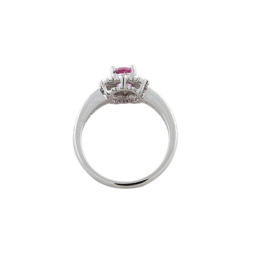 9ct White Gold Pink Sapphire 0.98ct and Diamond Cluster Ring 0.49ct