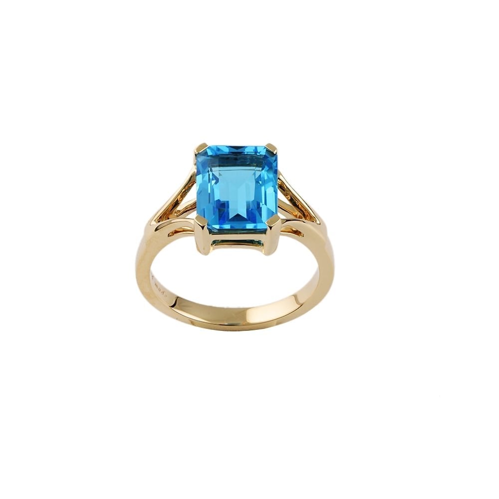 9ct Yellow Gold Blue Topaz single Stone Ring 4.7ct