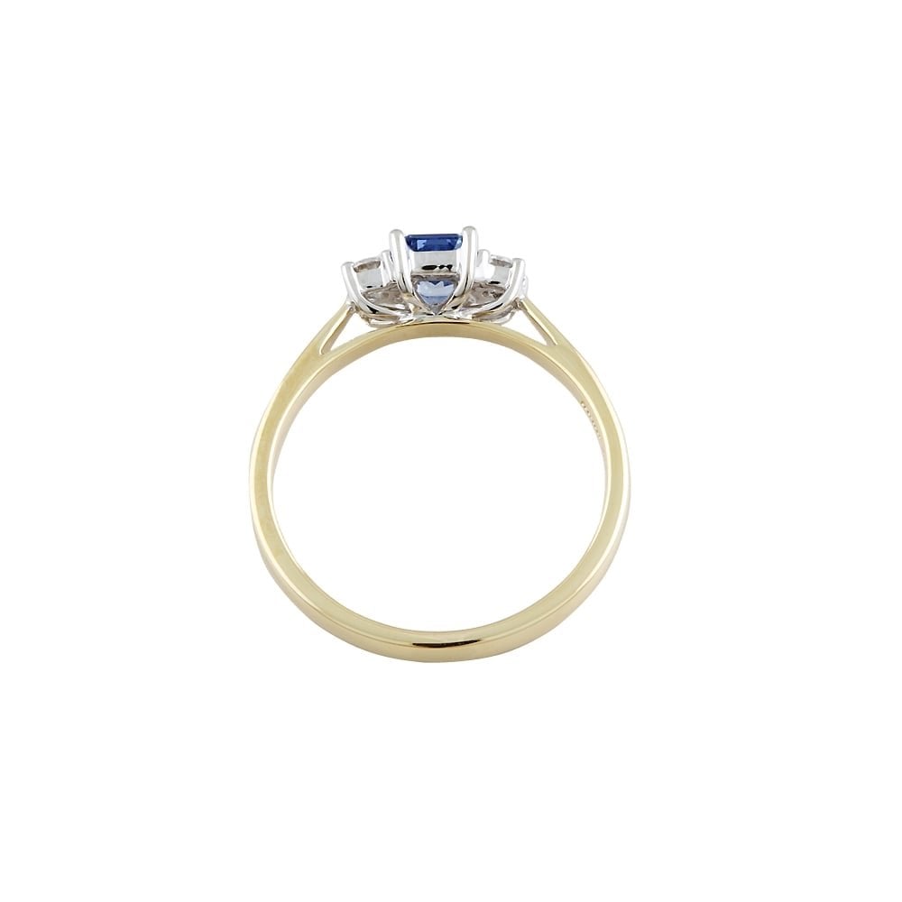 9ct Yellow and White Gold Blue Sapphire and Diamond Three Stone Ring