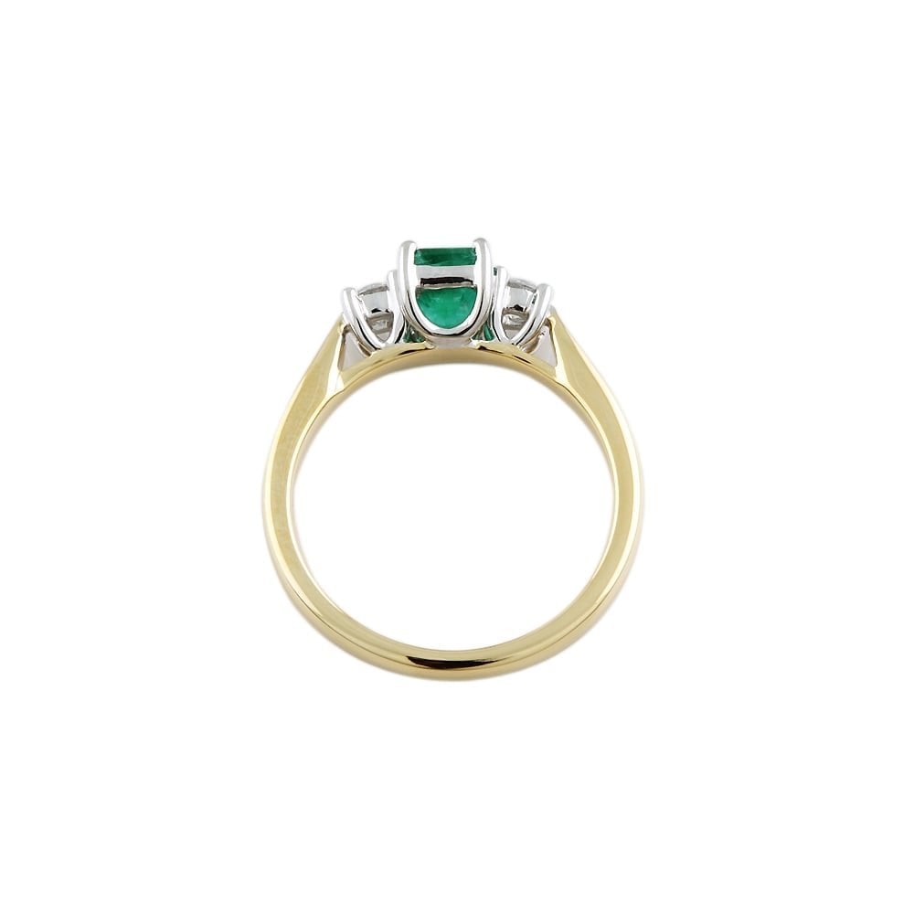 9ct Yellow and White Gold Emerald and Diamond Three Stone Ring