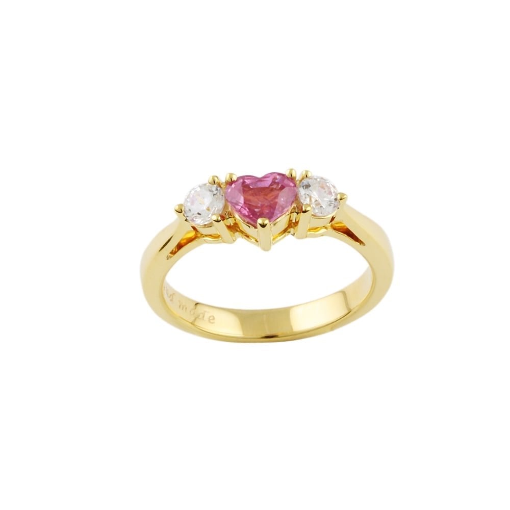 9ct Yellow Gold Pink Sapphire and Cubic Zirconia Three Stone Ring