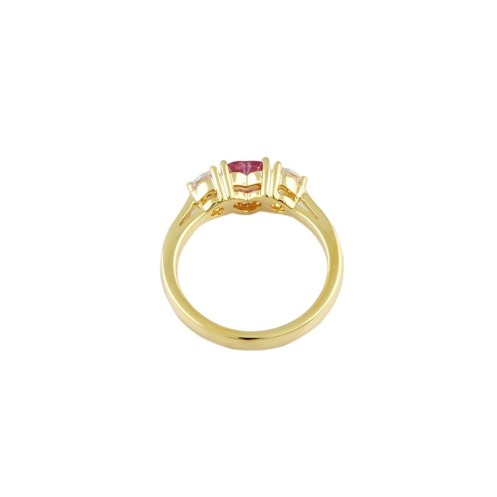 9ct Yellow Gold Pink Sapphire and Cubic Zirconia Three Stone Ring