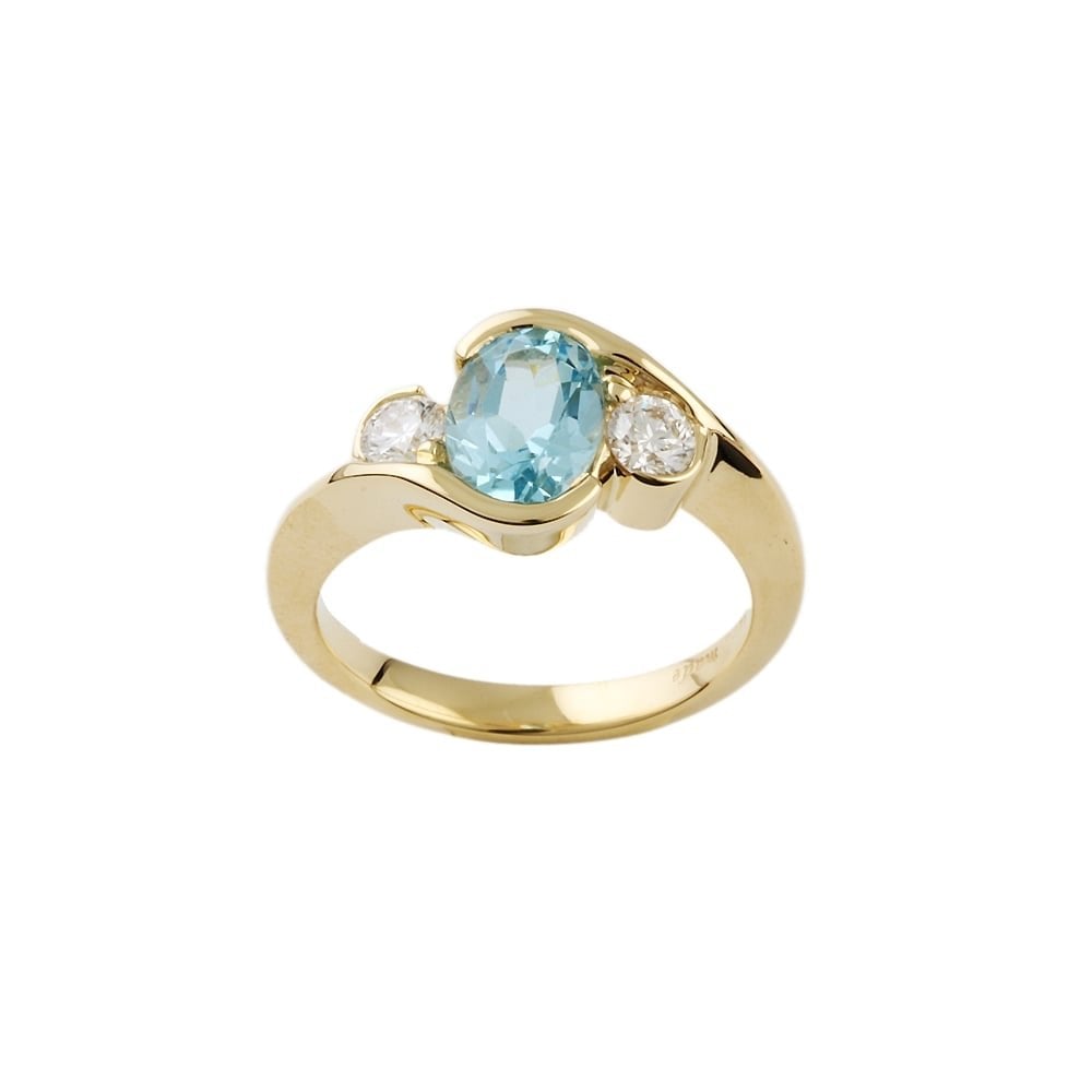 9ct Yellow Gold Blue Topaz and Diamond Three Stone Ring